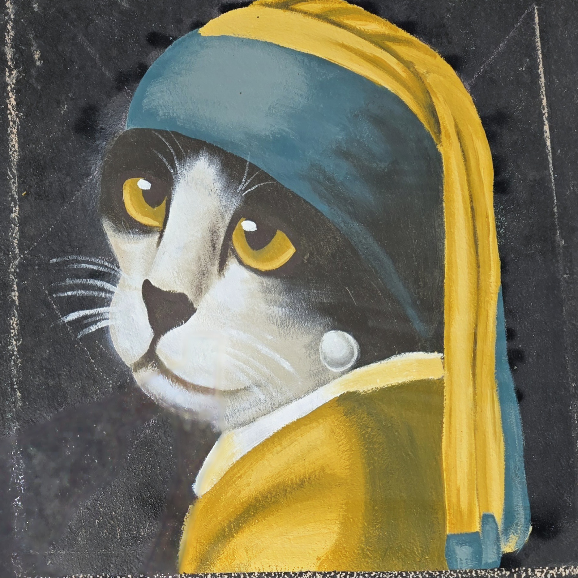 painting of a cat with pearl earring